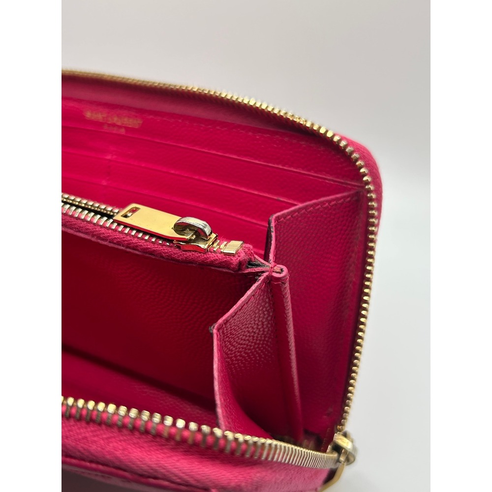 Saint Laurent YSL‎ Pink Chevron Monogram Zip Around Wallet#355 - Picture 12 of 14